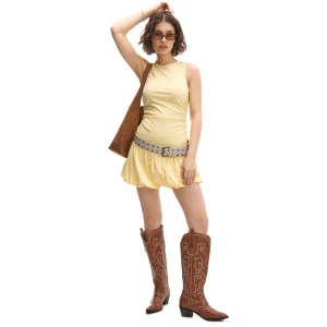 Cropp - Żółta sukienka mini z marszczeniami - żółty