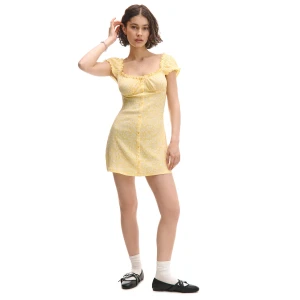 Cropp - Żółta wzorzysta sukienka - żółty