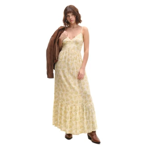 Cropp - Żółtka wiskozowa sukienka maxi w kwiaty - żółty