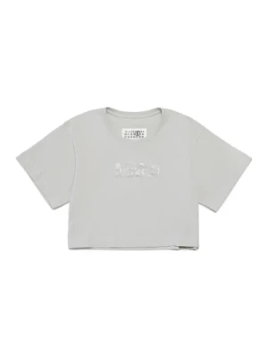 Cropped T-shirt z brokatowym logo MM6 Maison Margiela