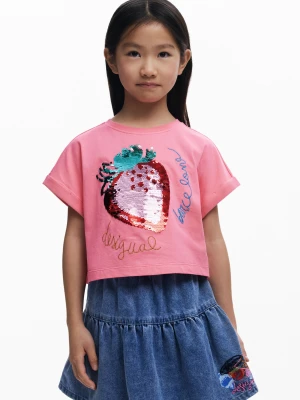 Cropped top truskawkowy z cekinami Desigual
