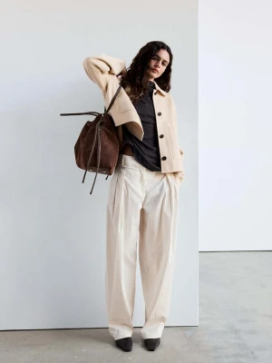 Cropped wool-blend jacket with patch pockets kremowy / écru - Kobieta - MANGO beżowy