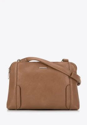 Crossbody damska z ekoskóry dwukomorowa ciemny beż Wittchen