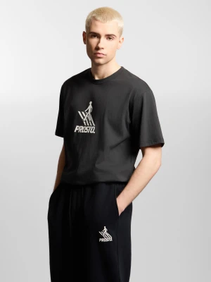 Crossing t-shirt regular męski bawełniany czarny Klasyk