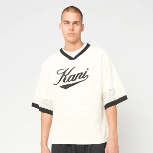 Cursive Varsity Crochet Boxy T-Shirt Karl Kani beż