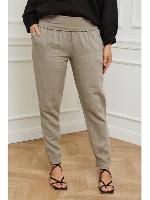 Curvy Lady Lniane spodnie "Provence" w kolorze szarobrązowym rozmiar: 44/46