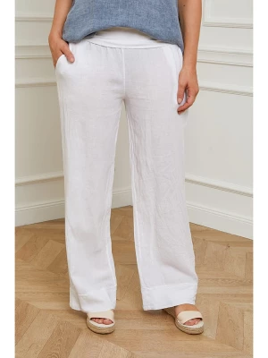 Curvy Lady Lniane spodnie "Valencia" w kolorze białym rozmiar: 40/42