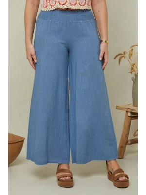Curvy Lady Lniane spodnie w kolorze niebieskim rozmiar: 48/50