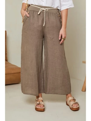 Curvy Lady Lniane spodnie w kolorze szarobrązowym rozmiar: 40/42