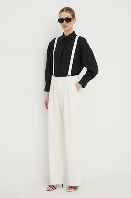 Custommade spodnie Pien damskie kolor beżowy proste high waist 999825531