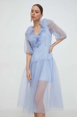 Custommade sukienka Jaquelina kolor niebieski midi rozkloszowana 999344483