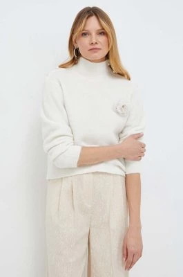 Custommade sweter wełniany Tone damski kolor beżowy ciepły z półgolfem 999289363