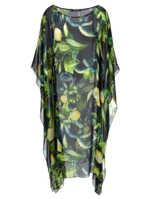 Cytrynowa Sukienka Plażowa z Jedwabiu Roberto Cavalli