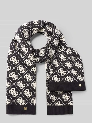 Czapka beanie i szal w zestawie z dodatkiem wiskozy Guess Czarny