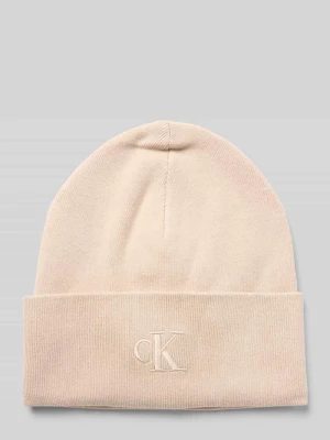 Czapka beanie z mieszanki wiskozy z wyhaftowanym logo CK Calvin Klein