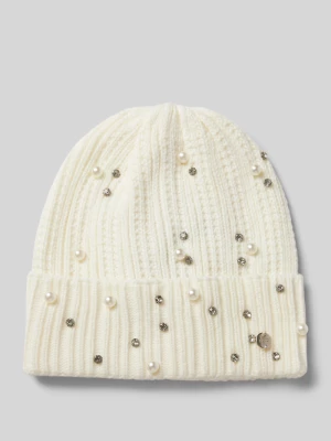 Czapka beanie z obszyciem ozdobnymi kamieniami Liu Jo White