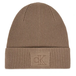Czapka Calvin Klein Embroidered Rib Cotton Beanie LV04F8097G Beżowy