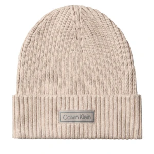 Czapka Calvin Klein Patch Chunky Rib Cotton Beanie LV04D8053G Beżowy