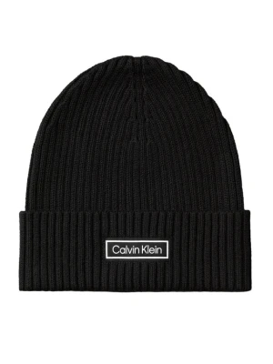 Czapka Calvin Klein Patch Chunky Rib Cotton Beanie LV04D8053G Czarny