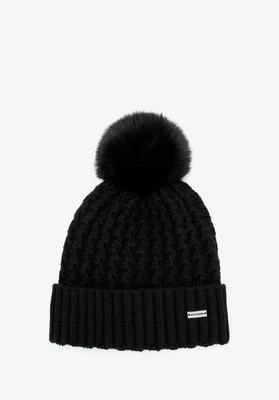 Czapka damska o splocie w drobny wzór czarna Wittchen