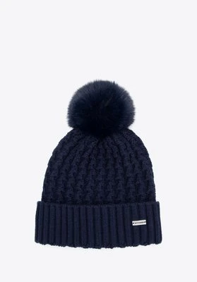 Czapka damska o splocie w drobny wzór granatowa Wittchen