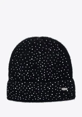 Czapka damska z drobnymi cyrkoniami czarna Wittchen