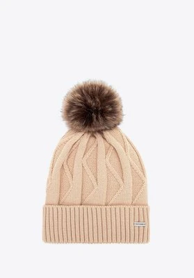 Czapka damska z kontrastującym pomponem beżowa Wittchen