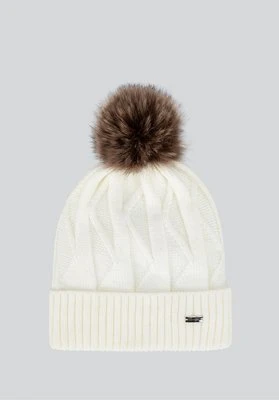 Czapka damska z kontrastującym pomponem ecru Wittchen