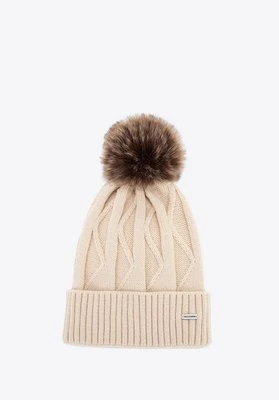 Czapka damska z kontrastującym pomponem kremowa Wittchen