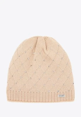 Czapka damska z ozdobnymi cyrkoniami beżowa Wittchen