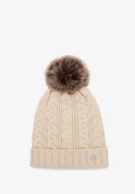 Czapka damska z warkoczowym splotem i pomponem jasnobeżowa Wittchen