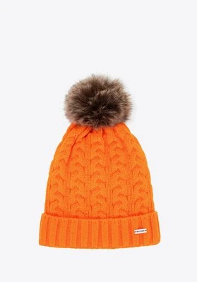 Czapka damska z warkoczowym splotem i pomponem pomarańczowa Wittchen
