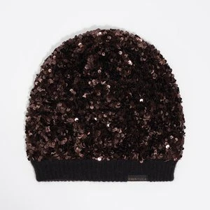 Czapka dzianina cekiny brązowa BIMBA Y LOLA
