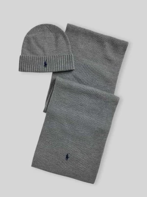 Czapka i szal w zestawie z czystej wełny Polo Ralph Lauren Średnioszary