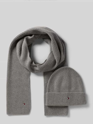 Zdjęcie produktu Czapka i szal z mieszanki bawełny i kaszmiru w zestawie w pudełku prezentowym Tommy Hilfiger Jasnoszary melanż