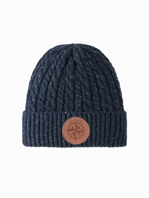 Czapka męska beanie z okrągłą tłoczoną naszywką – granatowa V2 OM-ACWH-0121
 -                                    uniwersalny Ombre