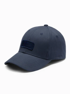 Czapka męska z daszkiem bejsbolówka z patchem – granatowa V2 Ombre Clothing