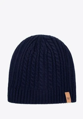 Czapka męska z mieszanki wiskozy, poliestru i nylonu granatowa Wittchen