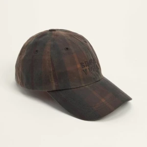 Czapka z daszkiem woskowana tkanina tartan brązowa BIMBA Y LOLA