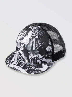 Czapka z daszkiem z biało-czarną grafiką Reporter