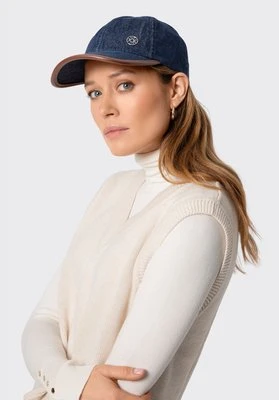 Czapka z daszkiem z domieszką bawełny unisex granatowo - brązowa Wittchen