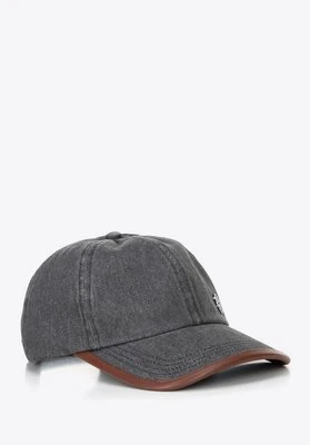Czapka z daszkiem z domieszką bawełny unisex szaro - brązowa Wittchen