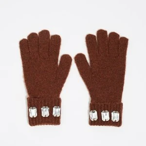 Czapka z dzianiny z kryształkami w kolorze brązowym BIMBA Y LOLA