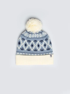 Czapka zimowa z pomponem śmietankowo-błękitna Igory 000 BIG STAR