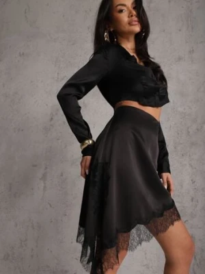 Czarna Asymetryczna Spódnica z Satyny Zdobiona Koronką Katarva bisou's project