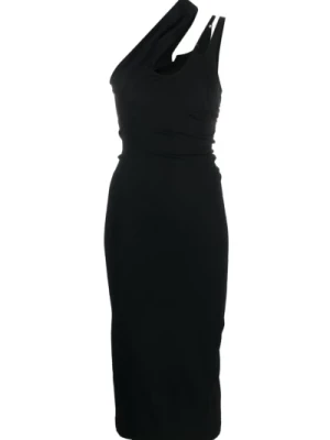 Czarna Asymetryczna Sukienka Midi Mugler