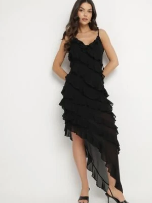 Czarna Asymetryczna Sukienka Ozdobiona Falbankami Linariela elsa.m by may