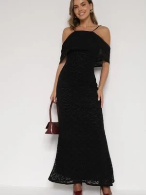 Czarna Asymetryczna Sukienka z Falbaną Nawedina