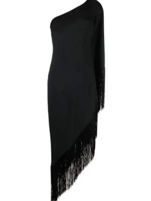 Czarna asymetryczna sukienka z frędzlami Taller Marmo