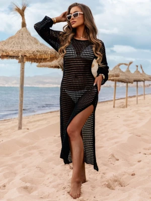 Czarna ażurkowa sukienka plażowa Sorena - czarny Pakuten